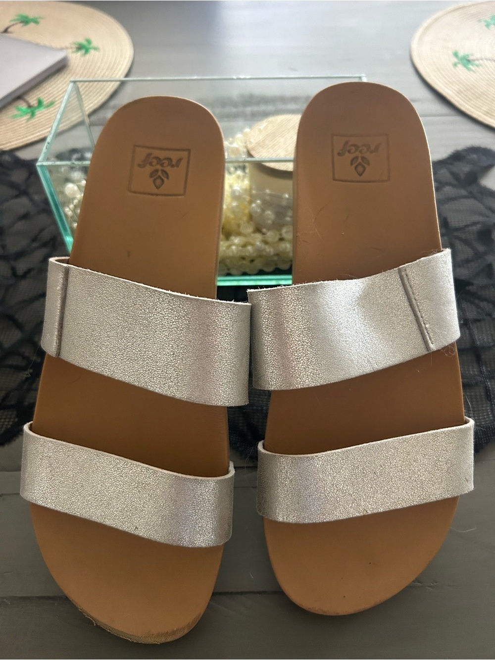 Reef Silver Double-Strap Slide Sandals for Women